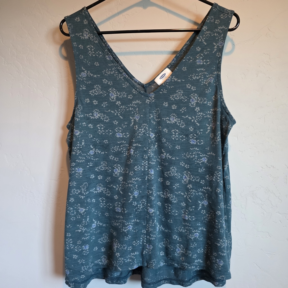 Dark Whimsigoth Jewel Tone Floral Print Swing Tank Top, V-Neck, Women's L